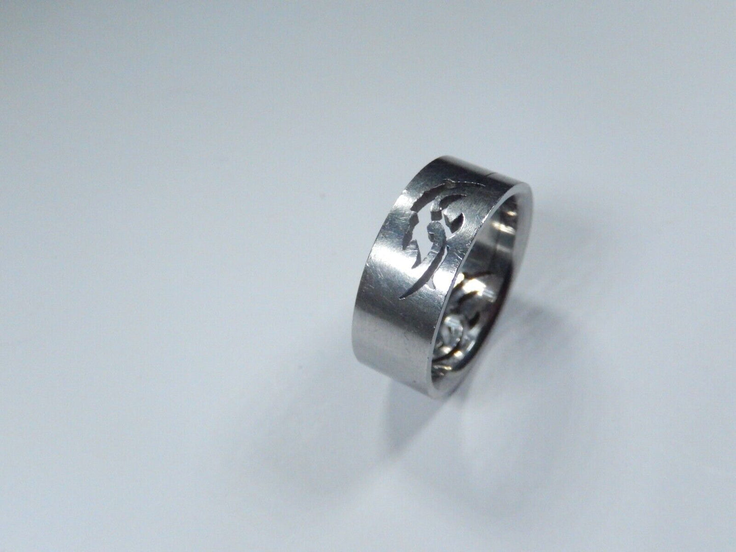 8mm Stainless Steel Decorative Cut Out Satin Finish Flat Wedding Band Sz 8.5