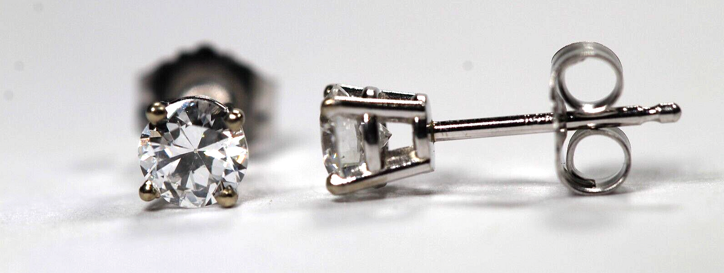 New!! Solid 14K White Gold .57 CT TW Natural Diamond  Stud Earrings