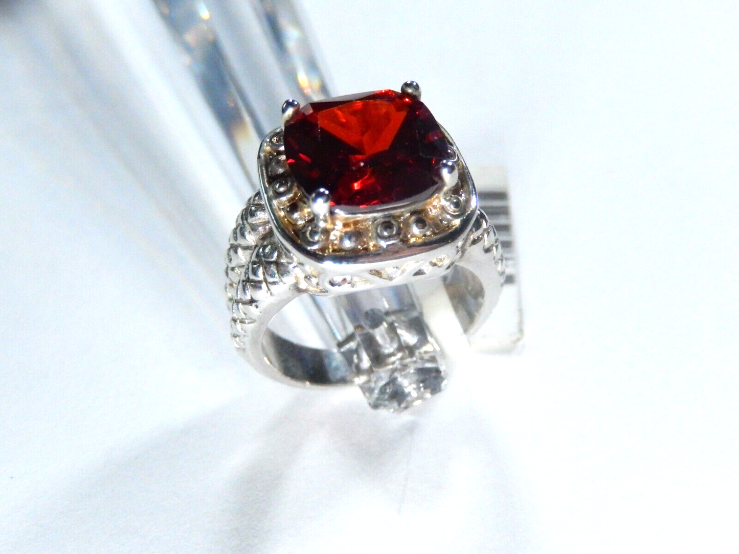 Sterling Silver 11 mm Cushion Cut  5.00 CT Lab Created Ruby Ring Size 7.25