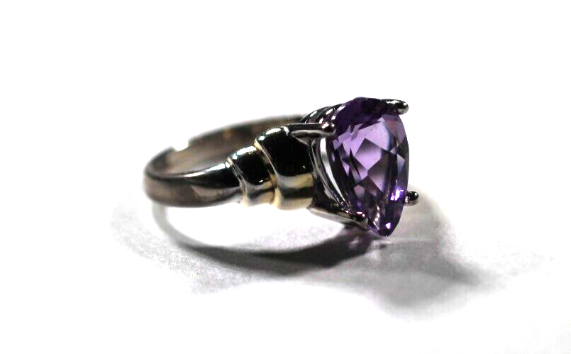 *VINTAGE* Sterling Silver 2.50 CT Amethyst Pear Cut Fancy Solitaire Ring Sz 8.75