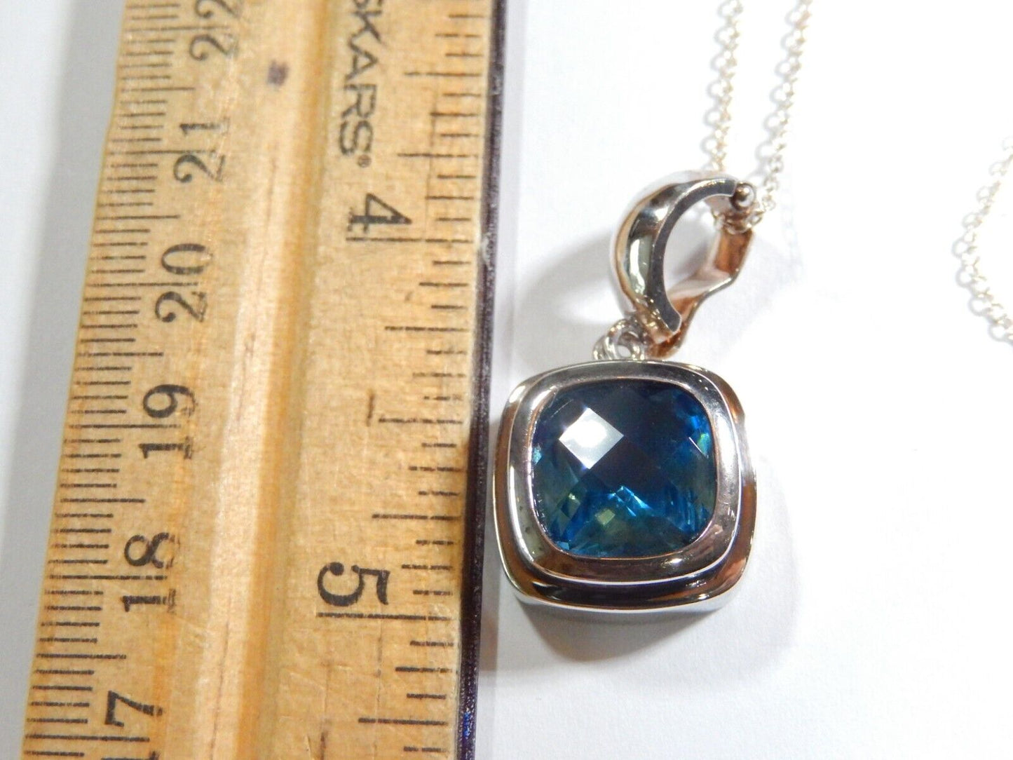 Sterling Silver 60 CT Cushion Shaped Blue Topaz Pearl Enhancer Pendant w18chn
