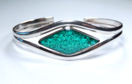 VINTAGE - Sterling Silver Turquoise Chips Cuff Bracelet Made in Mexico 19mm Wide
