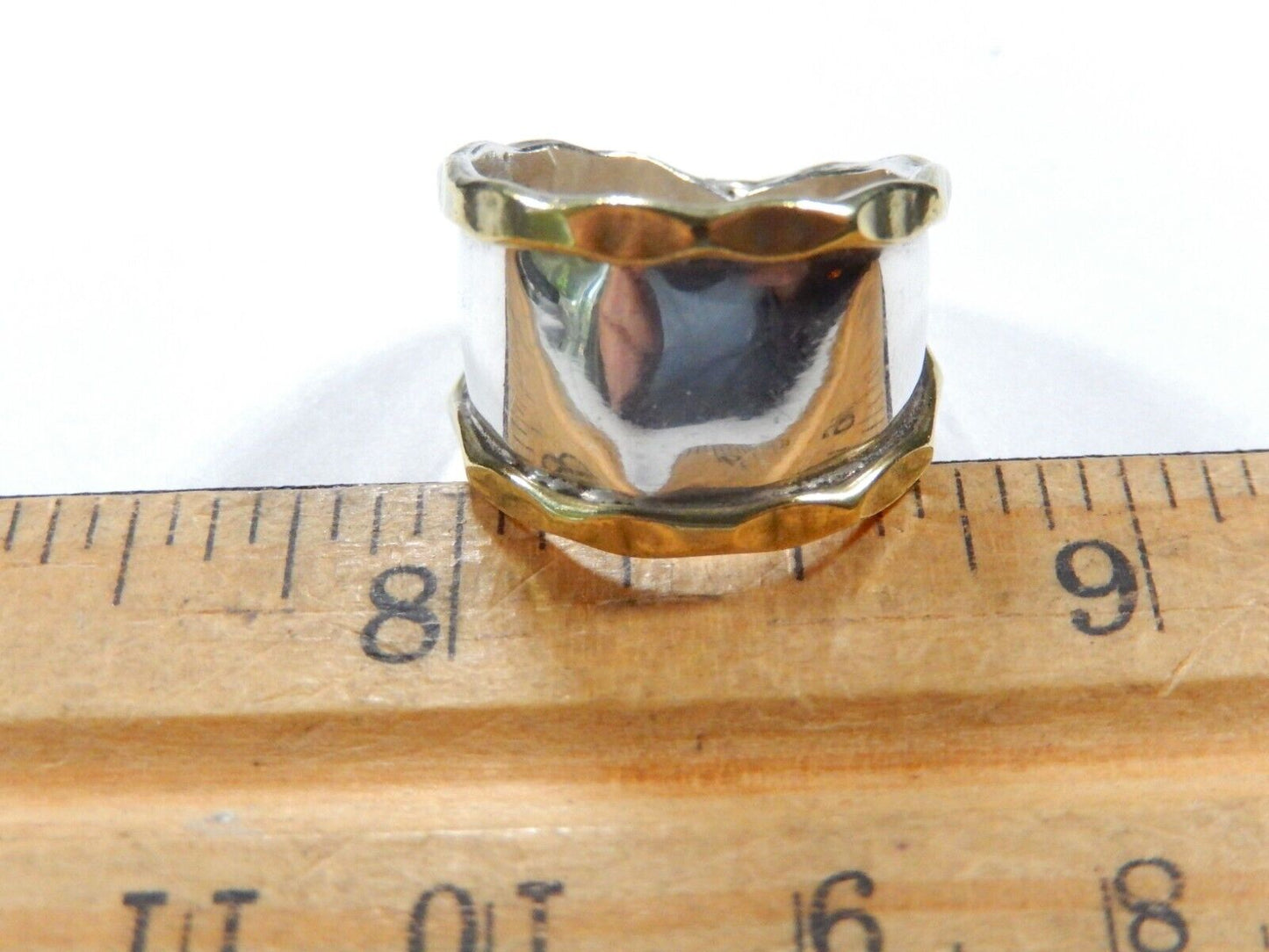 *VINTAGE*  Sterling Silver & Brass Handmade Ring Wide Band Size 5-1/2