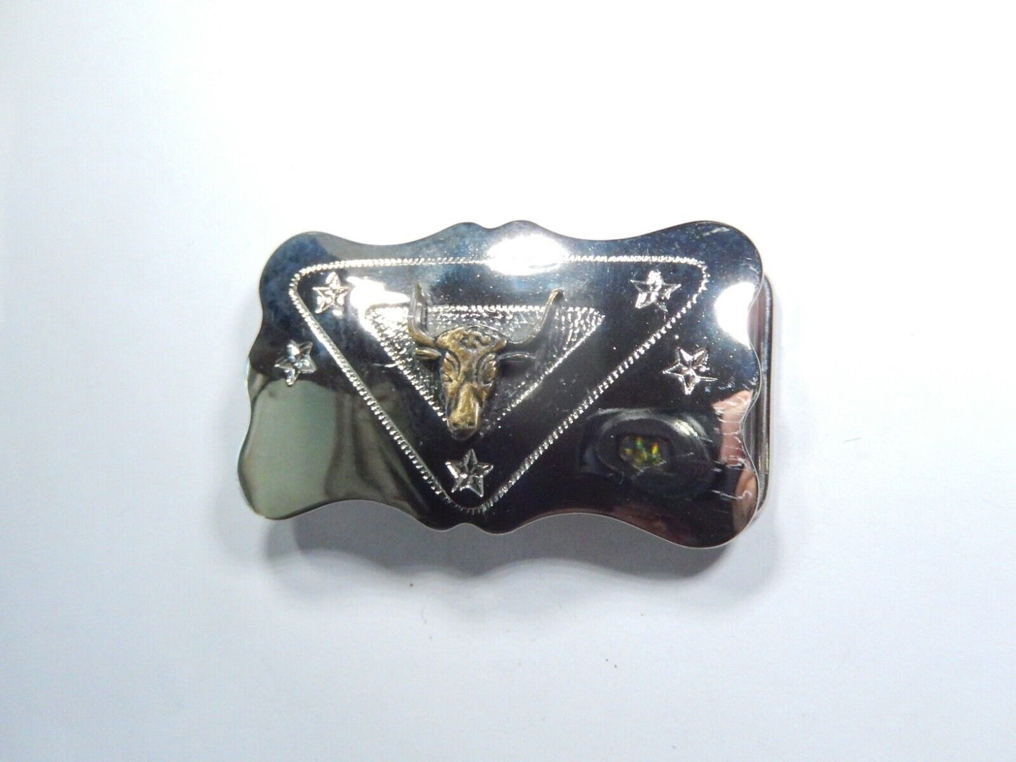 Vintage Chambers Belt Co. Buckle Cowboy Western Silver Bull USA