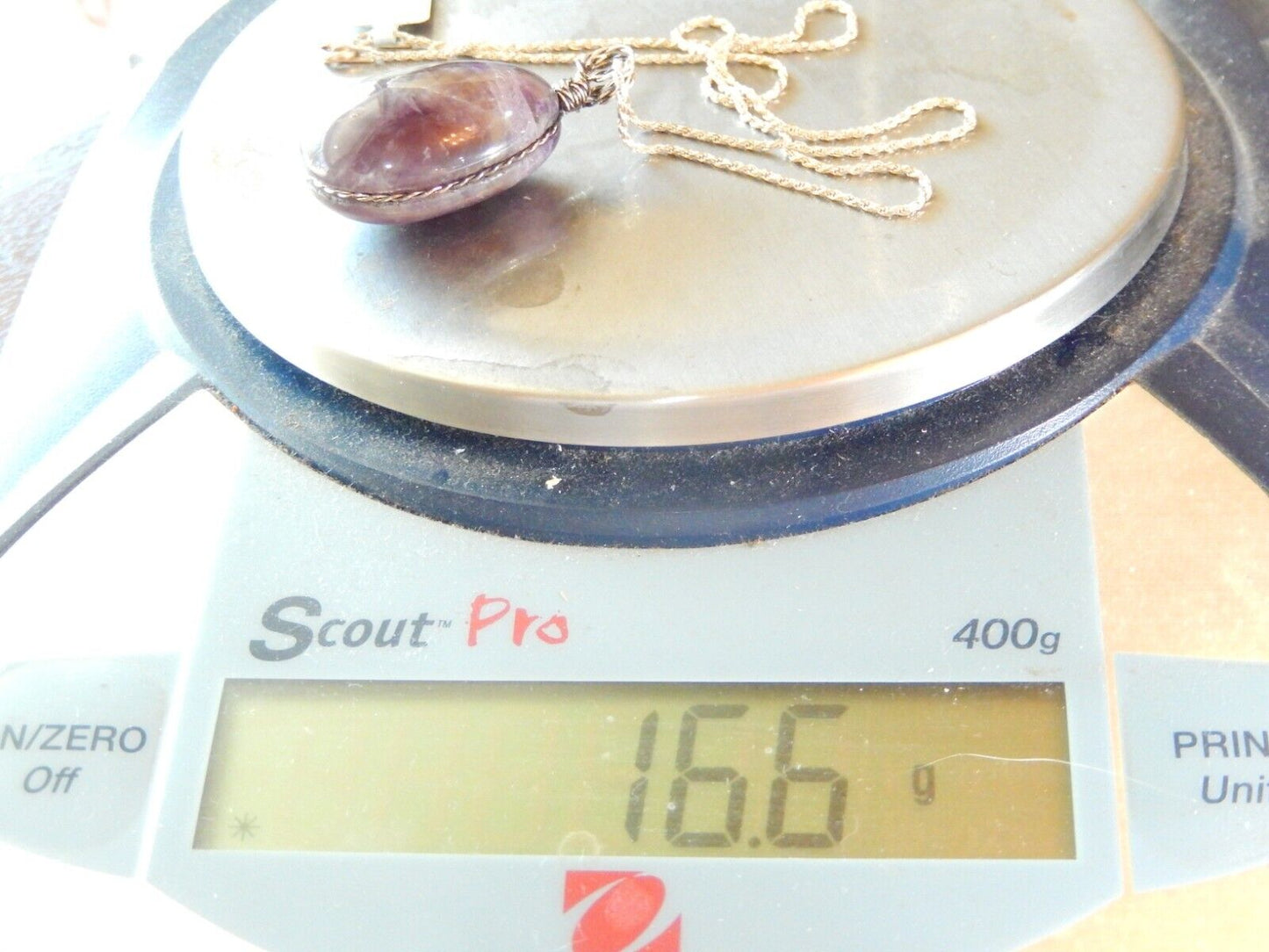 Handmade Large Amethyst Gemstone Sterling Wire Wrapped Pendant w/16" Rope Chain