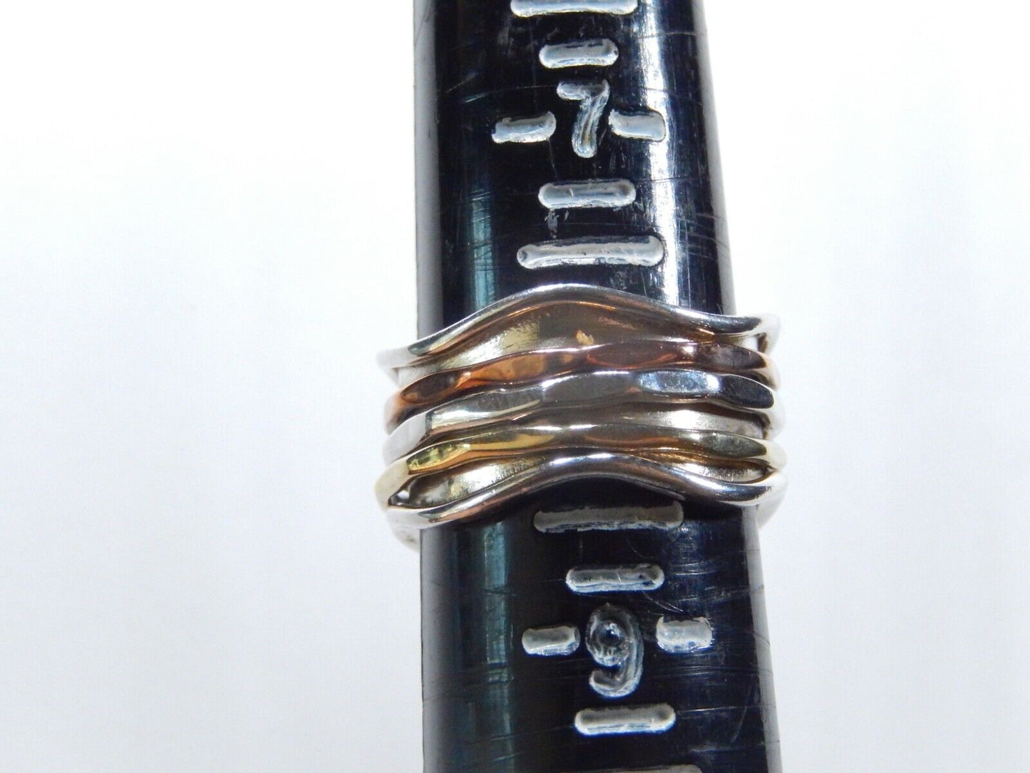 Sterling Silver Spinner Ring w/ Brass Copper & Sterling Silver Bands Sz 7.5