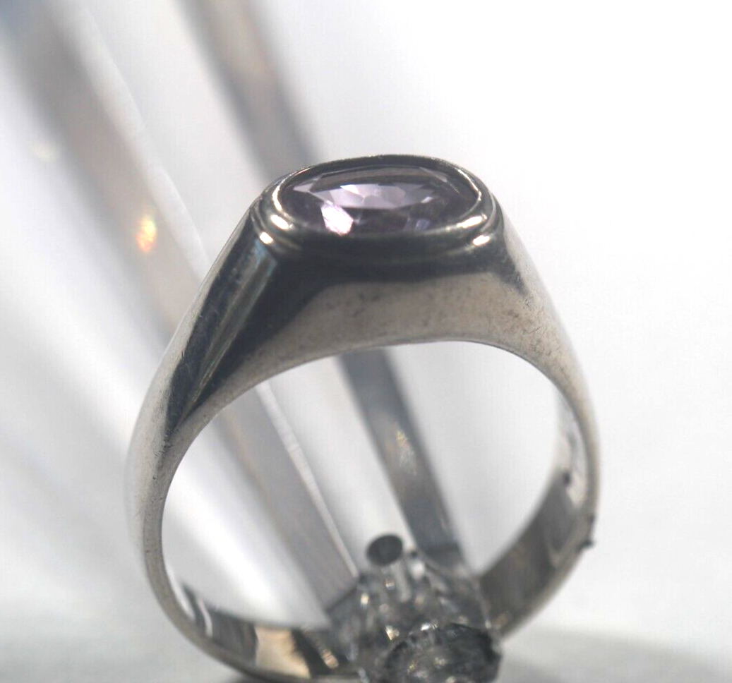 *VINTAGE*  Sterling Silver Amethyst Solitaire Signet Unisex Ring Size 10.5