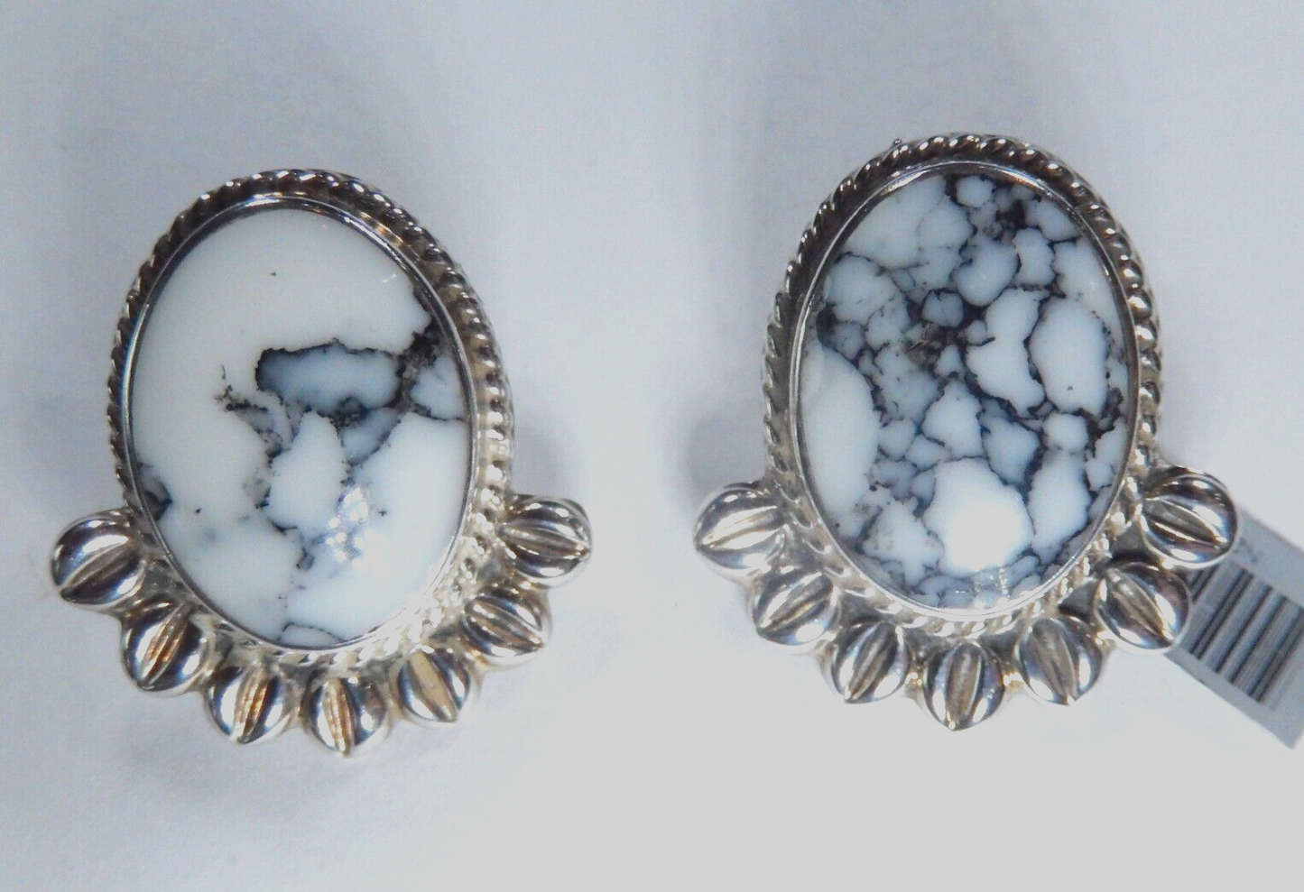 VINTAGE - Taxco TC-17N Sterling Silver & White Buffalo Turquoise Post Earrings