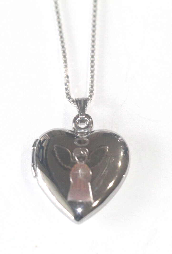 Sterling Silver Praying Angel Heart Locket Pendant w/18" Chain