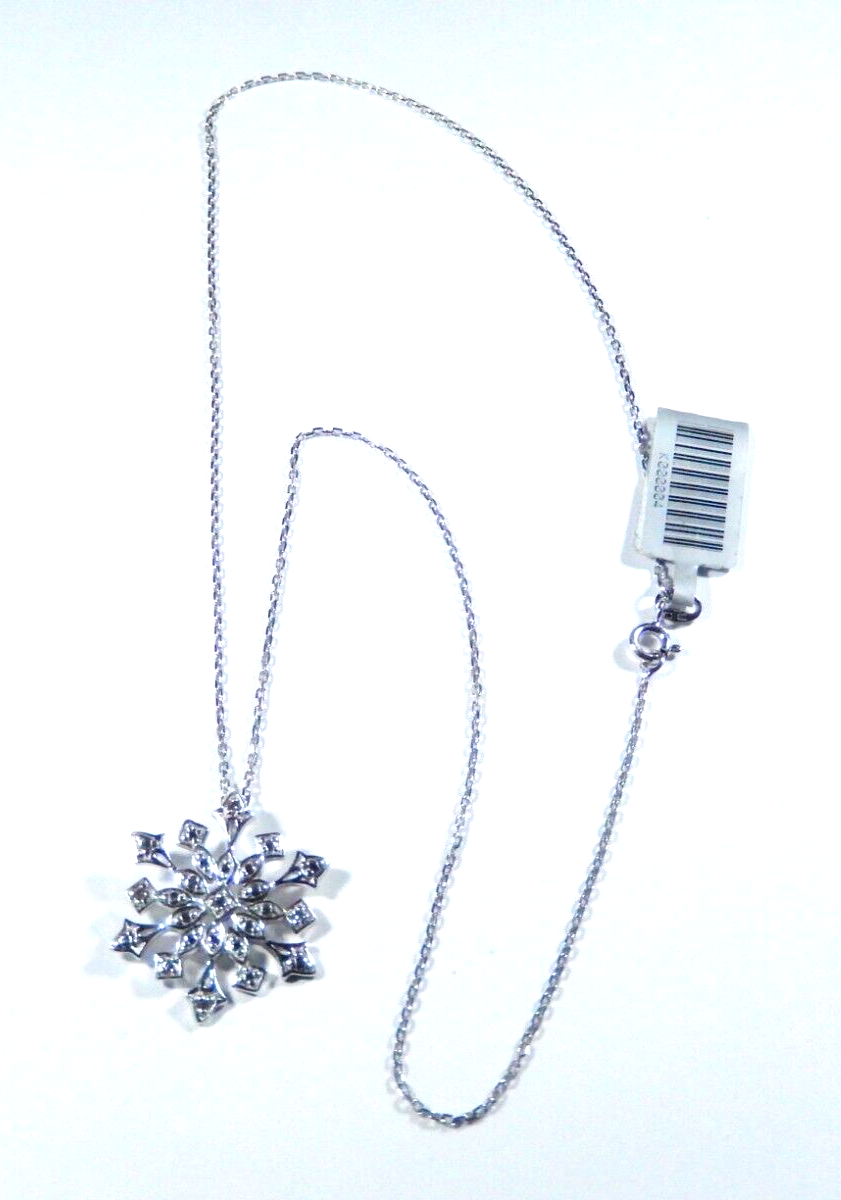 5 Diamond Snowflake Pendant Necklace in 925 Sterling Silver 18 inch Chain
