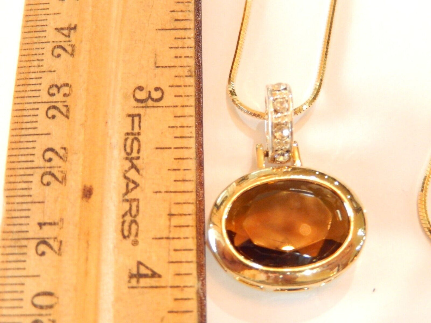 Gold Vermeil 17mm x 13mm Smoky Quartz  CZ Pendant w 18 Vermeil Smooth Chain