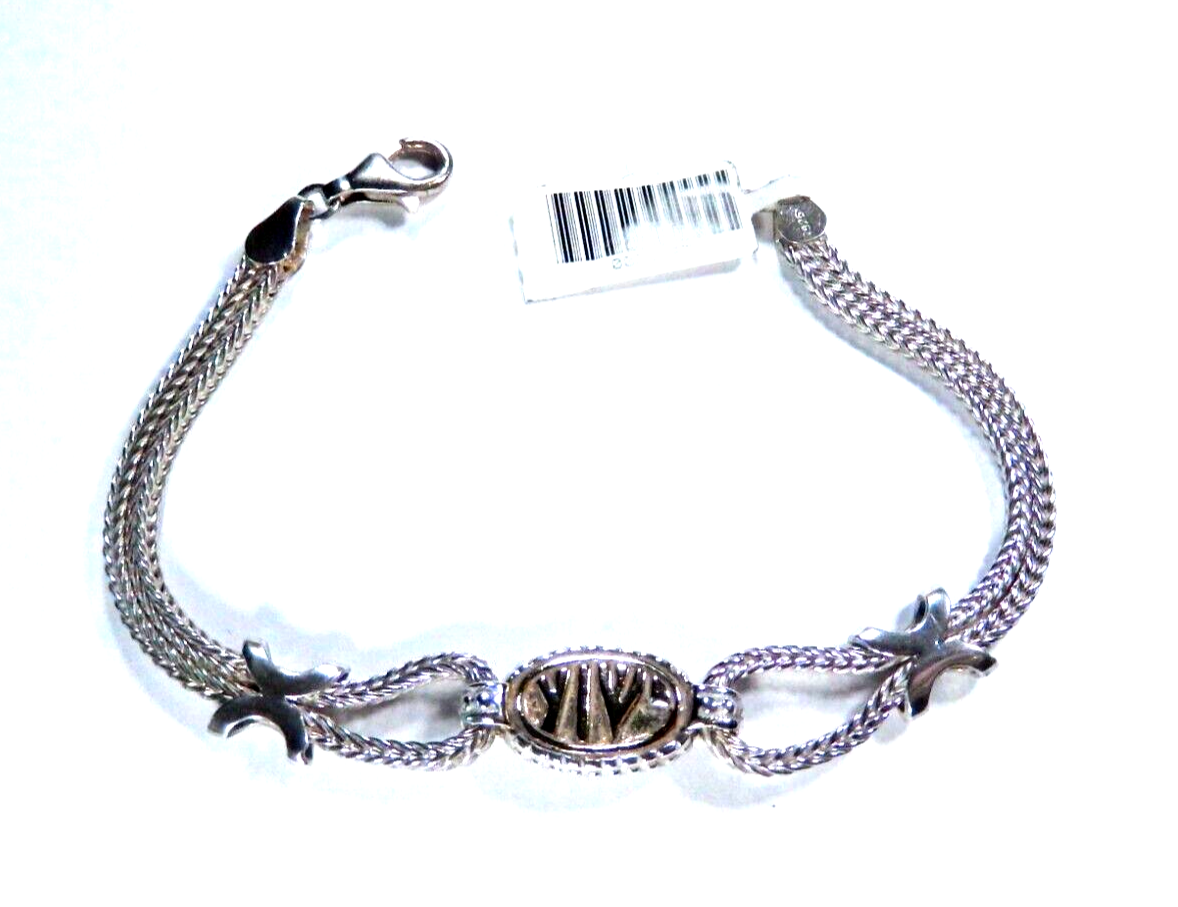 VINTAGE -  14K gold YIW accent w/ sterling silver 925 wheat chain Bracelet 7"