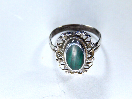 Vintage Southwest Sterling Silver Malachite Ring Size 6.5