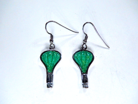 *VINTAGE*  Green Gemstone Drop/Dangle GREEN Earrings 925 Sterling Silver