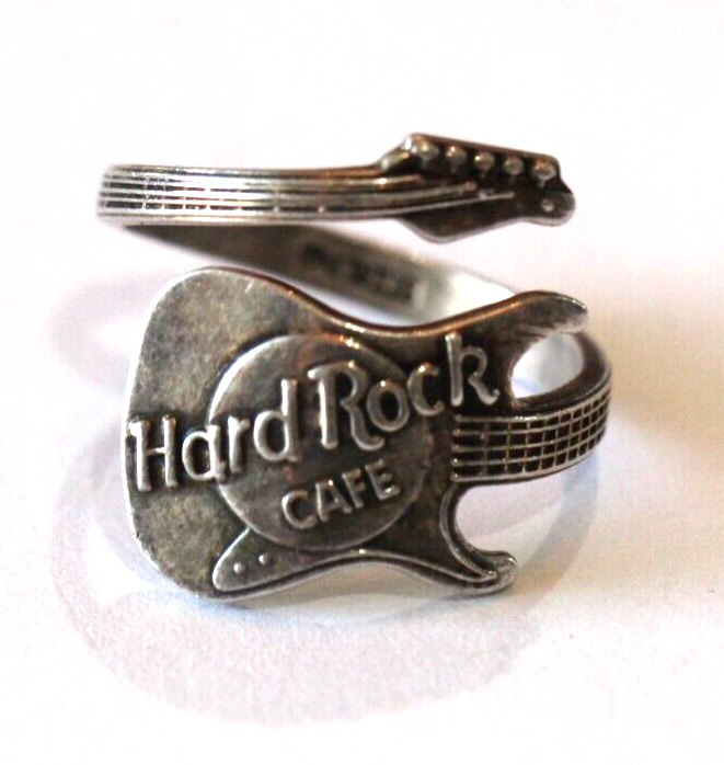 *Hard Rock Cafe Guitar Wrap Around Sterling Silver 925 Ring Band Sz 9 ADJUSTABLE