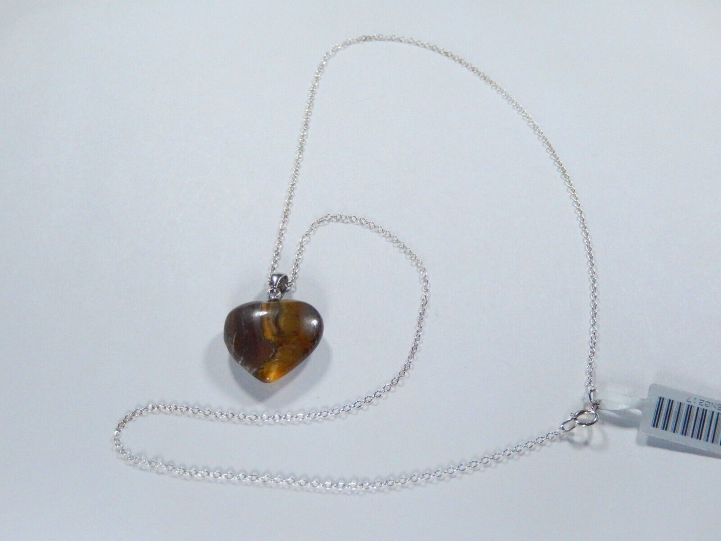 Sterling Silver Natural Tiger Eye Heart Shape Gemstone Pendant With 18" Chain