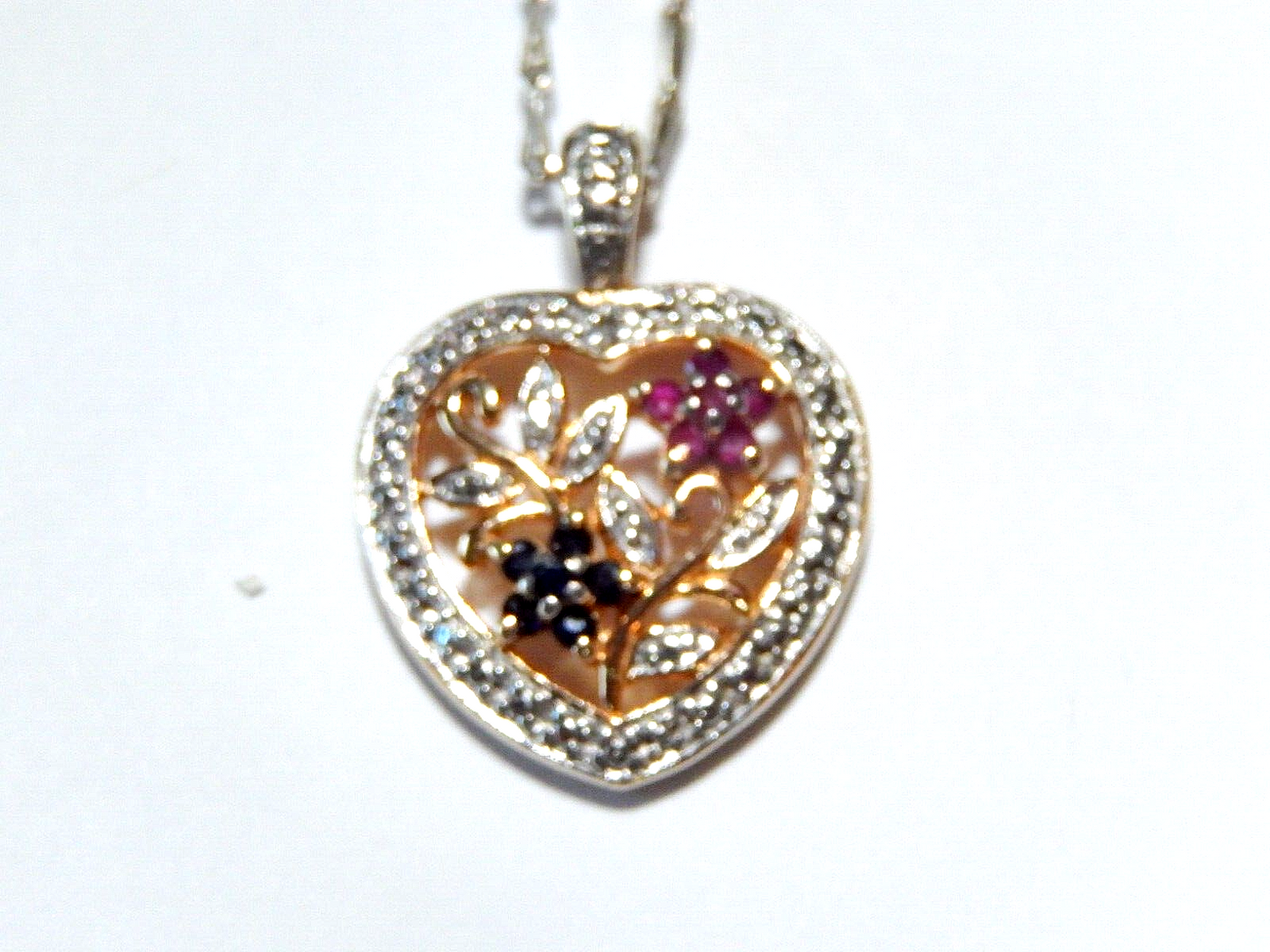 Ross Simons Gold Vermeil Rubies  Sapphires  Diamond Heart Pendant w 18 Chain