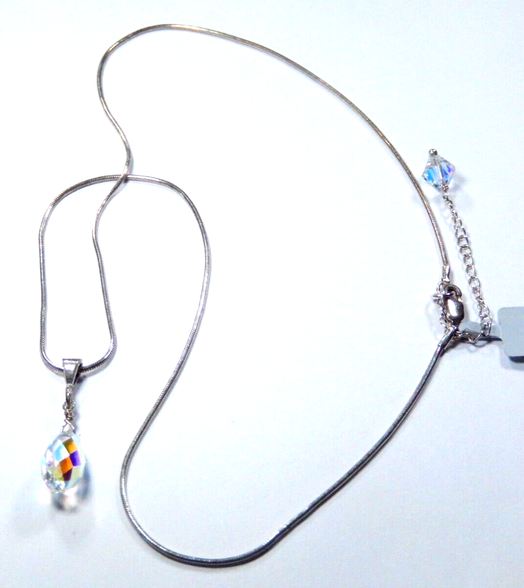 *VINTAGE*  Sterling Silver Crystal Solitaire Pendant w/18" Sterling Snake Chain