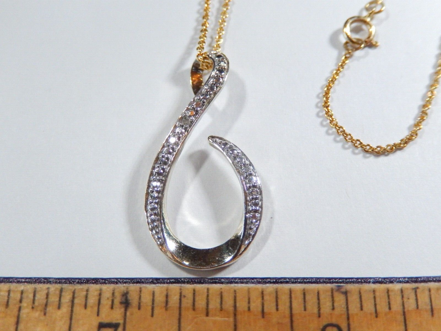 Gold Vermeil 925 Diamond Tear Drop Floating Pendant w18 Gold Vermeil Chain