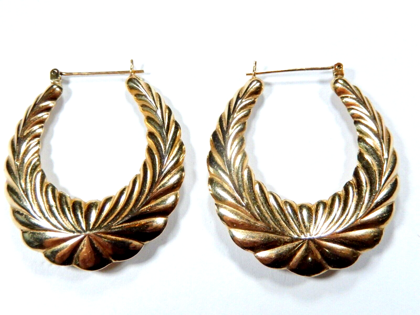 LARGE- Stamped 14K Yellow Gold 43mm x 36mm Oval Puffed Hoop Earrings 6.5 grams