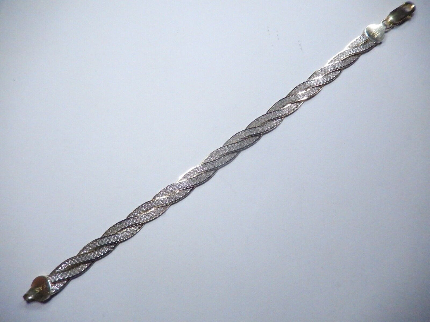 Two Tone Sterling 925 Three Strand 7mm Braided Bracelet Made in Italy  6.75"