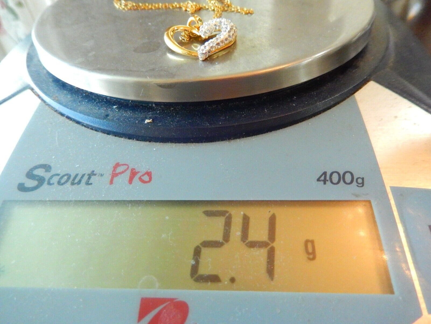 Gold Vermeil 925  Crystal Rhinestones Heart Pendant w18 Vermeil Chain