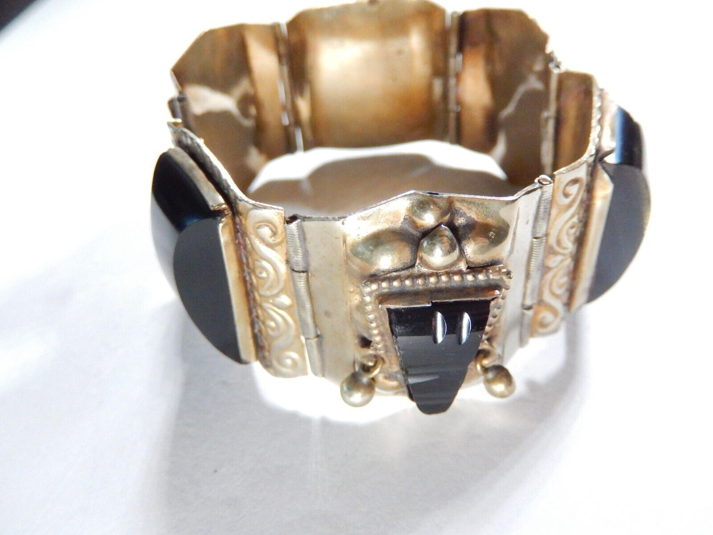 VINTAGE ONYX PANEL BRACELET HECHO EN MEXICO ABOUT 7 " LONG