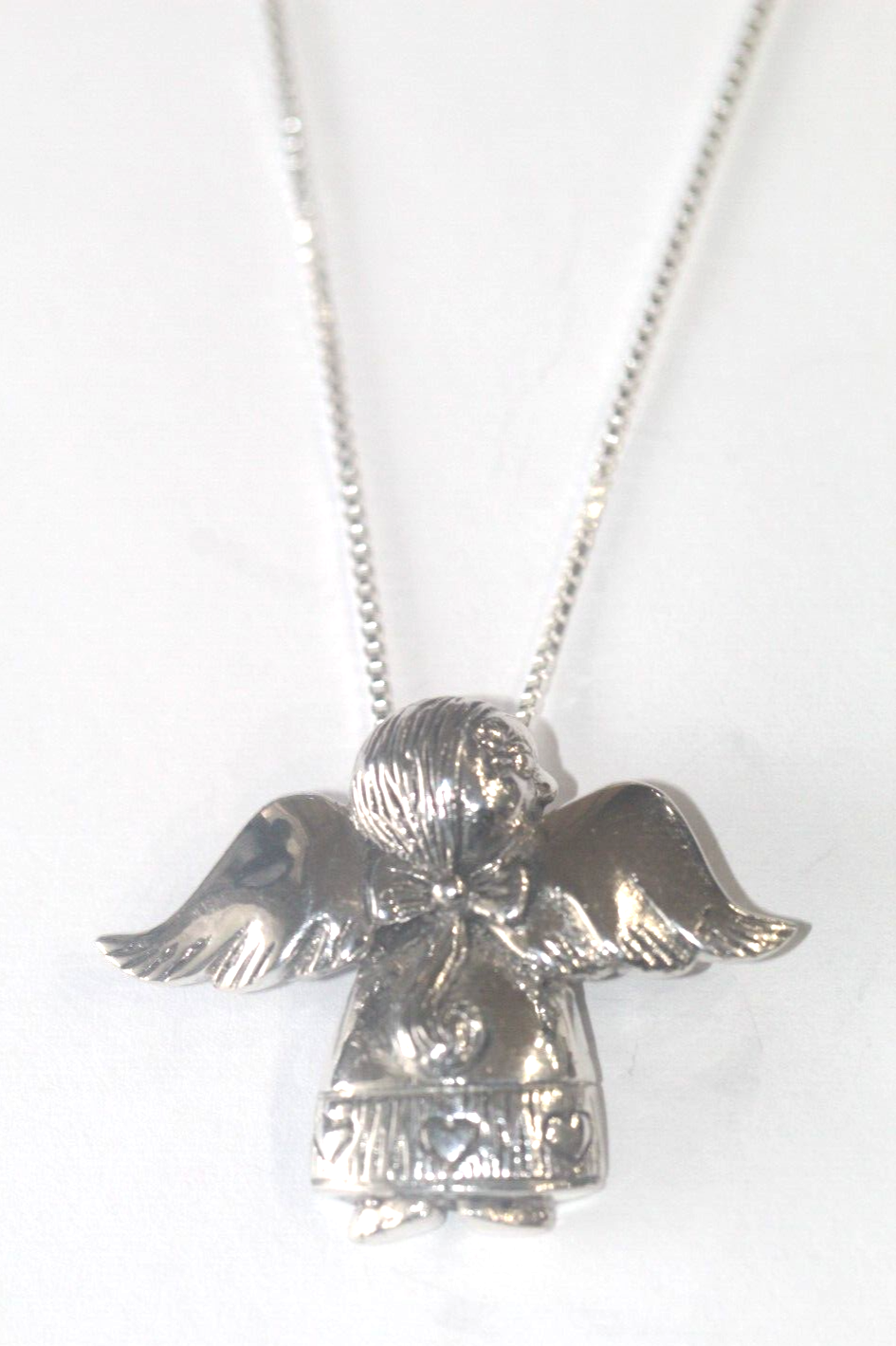 *VINTAGE* Sterling Silver Christmas Angel Pendant Signed JM Thailand w/18" Chain