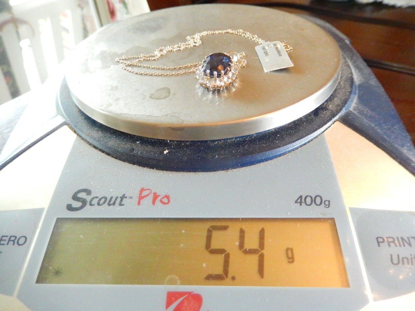 *VINTAGE* Sterling Silver 12.0 CT Lab Created Sapphire & CZ Halo Pendant w/18"Ch