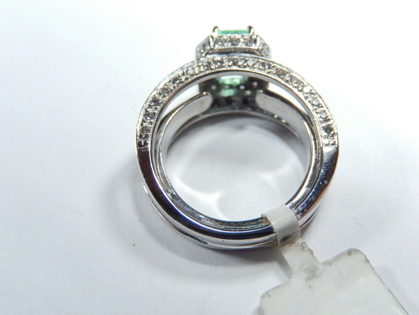 Stamped 14k Ladies 5.96mm x 4.96mm Green Emerald & 98 Round Diamond Ring Sz 5.5