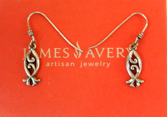 James Avery Retired Sterling Silver Scroll Ichthus Fish Dangle Hook Earrings