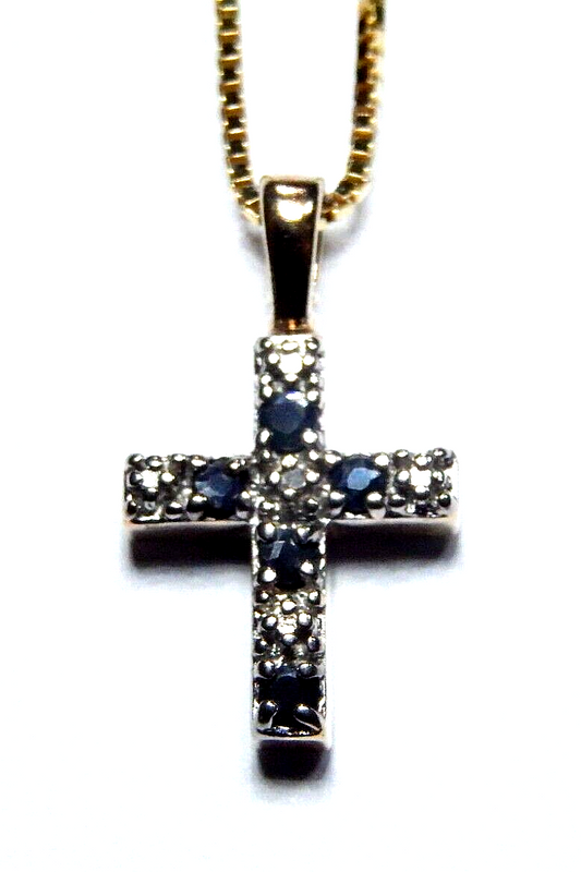 Ross Simons 925 Vermeil Sapphire  Diamond Accent Cross Pendant w18 Chain