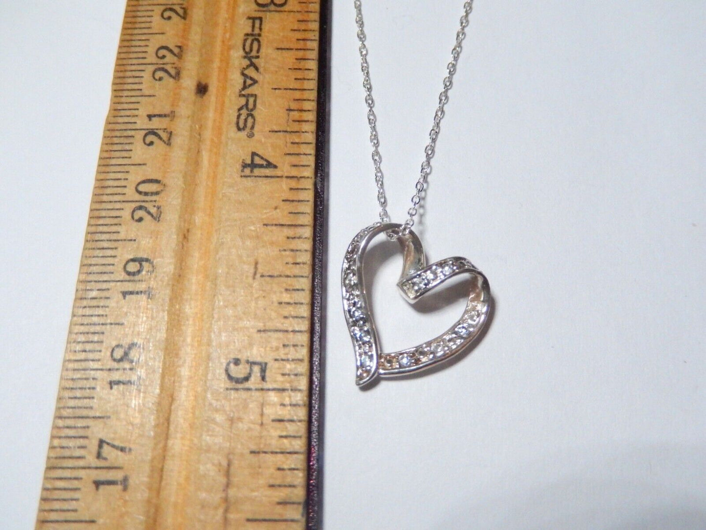 Sterling Silver 925 Floating Cubic Zirconia Heart Pendant on 18 Cable Chain