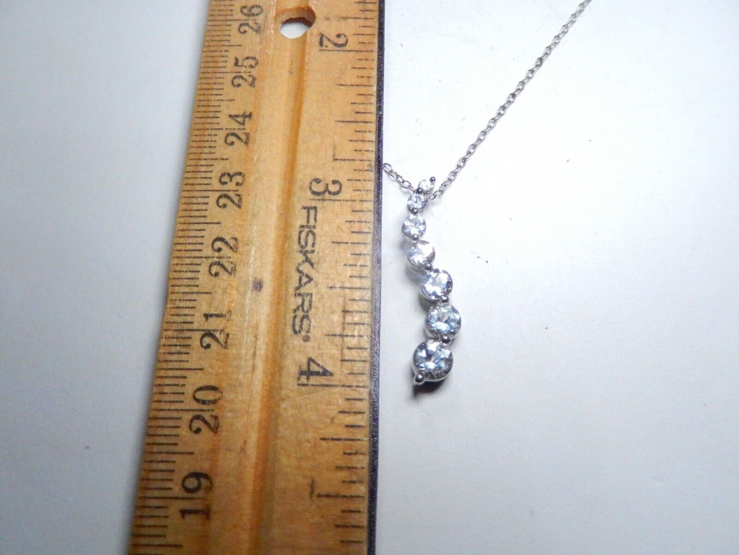 LARGE Sterling Silver CZ Journey Pendant Necklace 1-1/8" Tall w/18" Chain