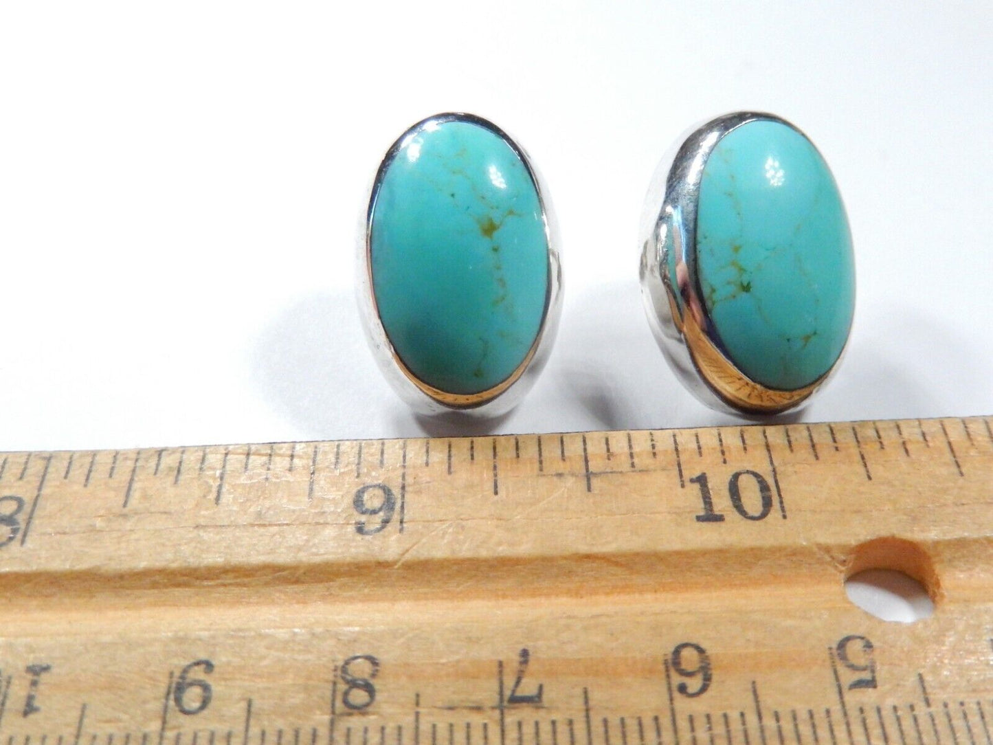 Vintage Native American Sterling Silver Turquoise Post Earrings  1" x 3/4"