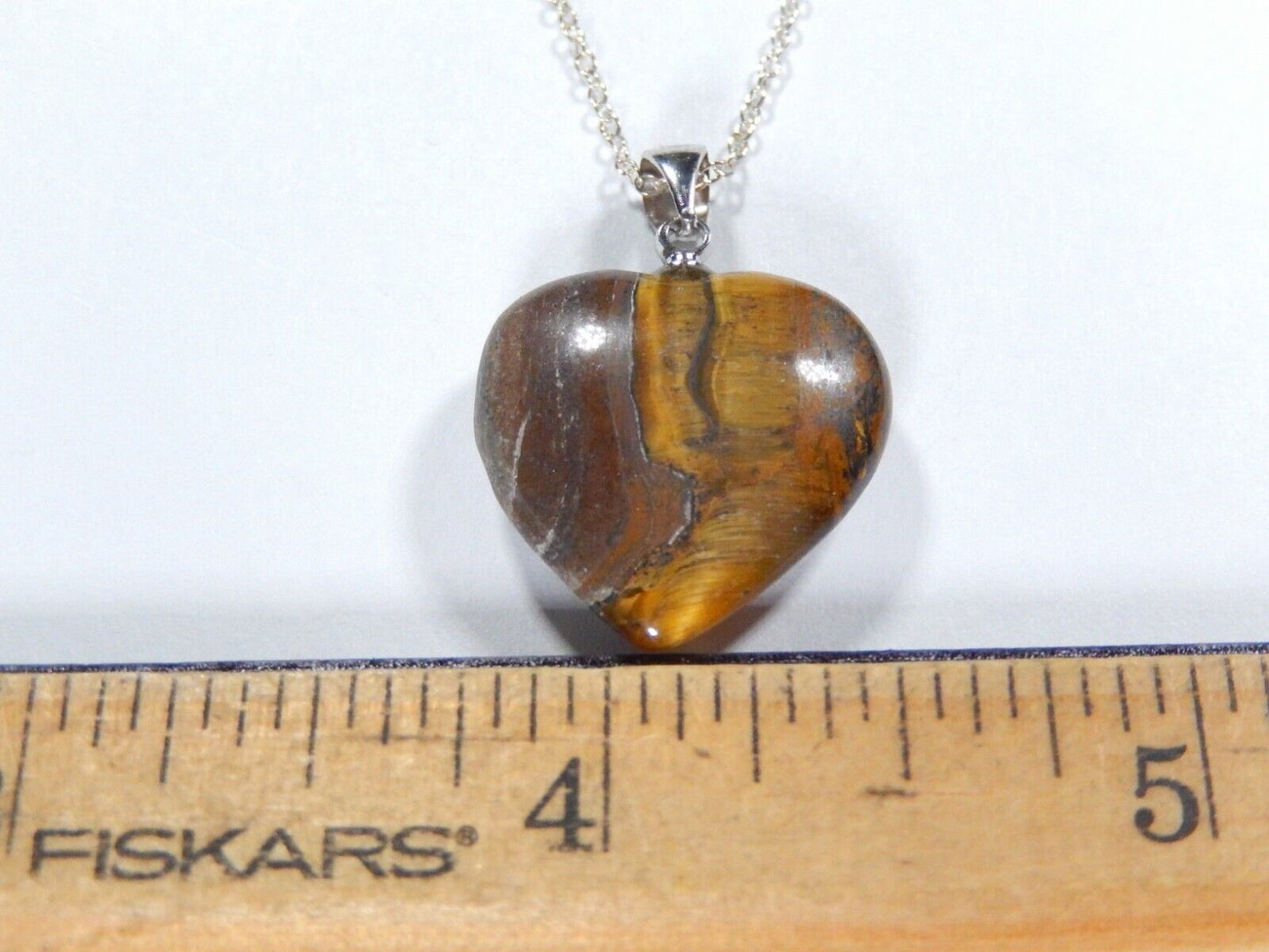 Sterling Silver Natural Tiger Eye Heart Shape Gemstone Pendant With 18" Chain