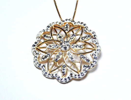 STUNNING  LARGE  925 Gold Vermeil Crystal Pendant w 18 Vermeil Box Chain