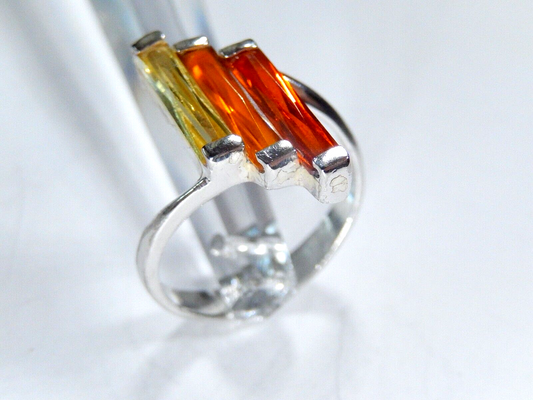 *VINTAGE* Modern Yellow And Fire Orange Citrine Sterling Silver Ring Size 8.5