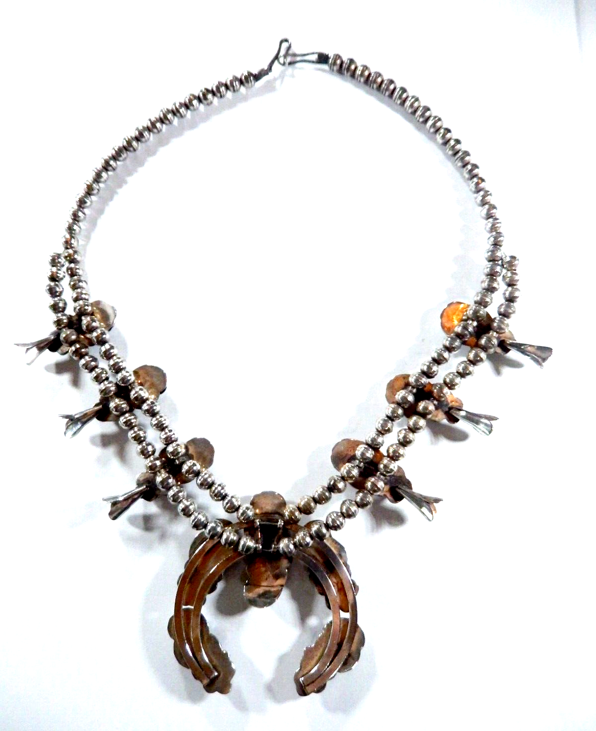 VINTAGE  Native American Turquoise Squash Blossom Necklace Sterling Silver 18