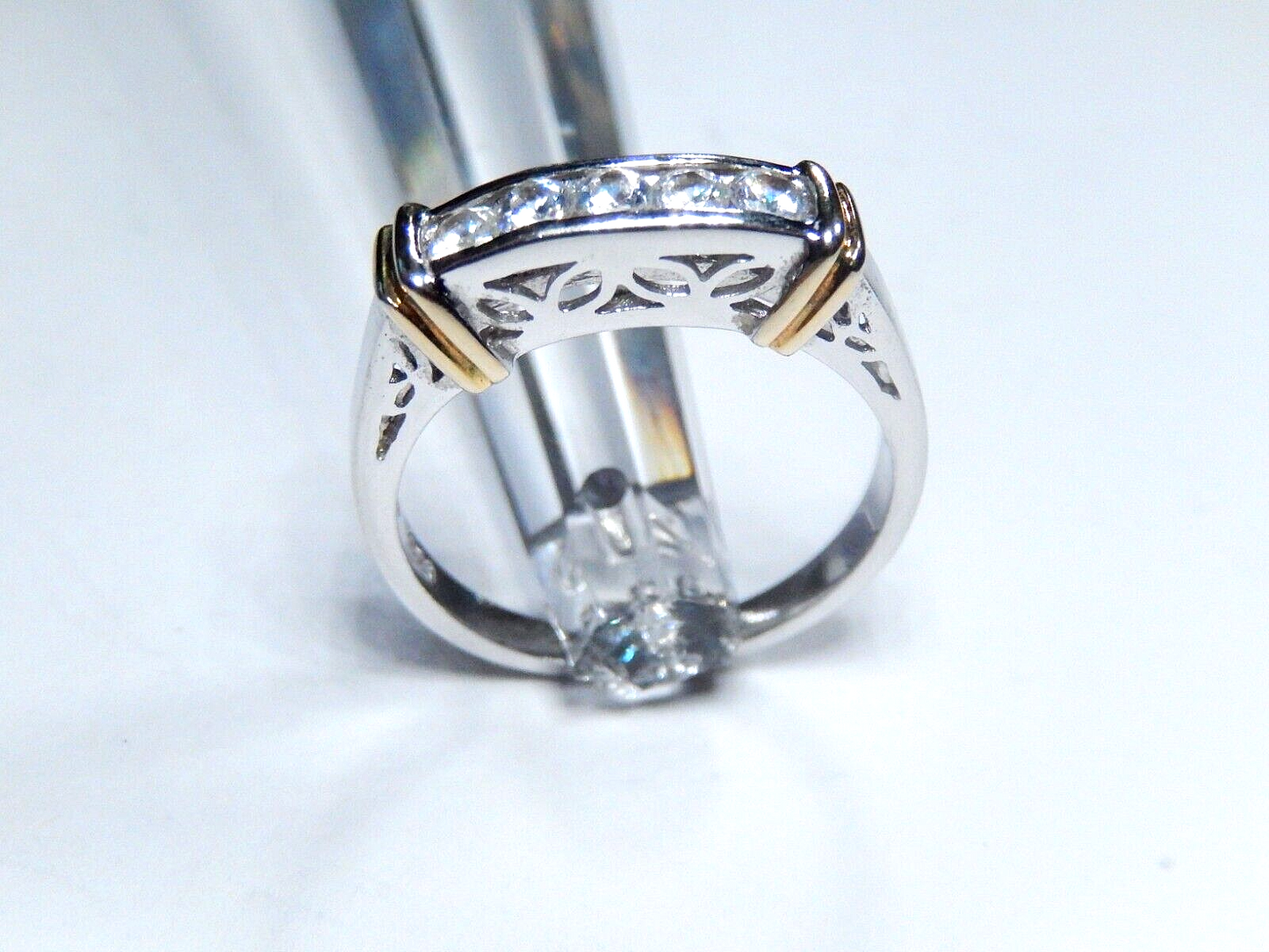 White Round CZ Two Tone Sterling Silver Engagement Wedding Band Ring Sz 8