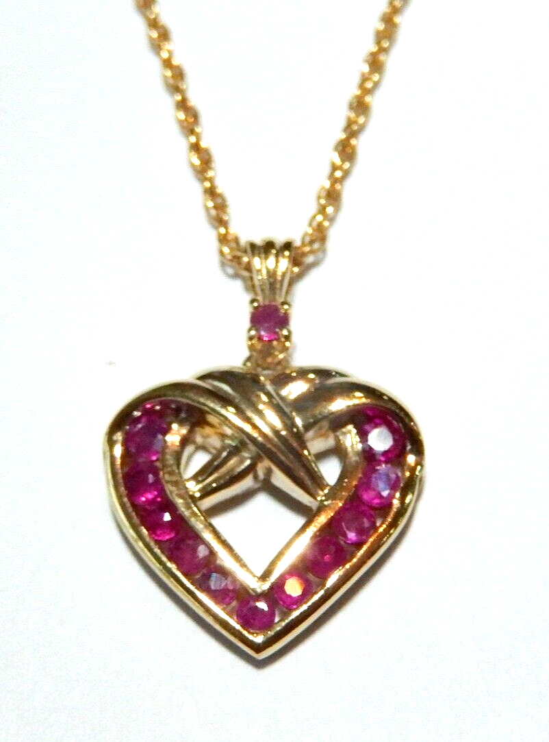 NWT  Gold Vermeil 925 Natural Ruby Heart Pendant w18 Gold Vermeil Chain