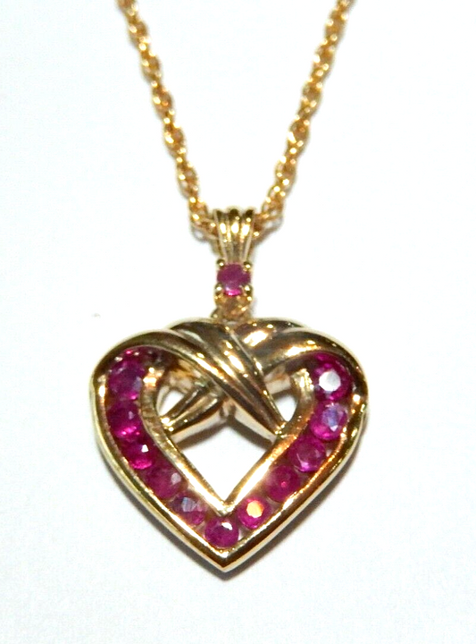 NWT  Gold Vermeil 925 Natural Ruby Heart Pendant w18 Gold Vermeil Chain