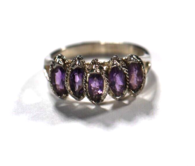 *VINTAGE*  Sterling Silver Marquise Cut Amethyst Ring size 6.75
