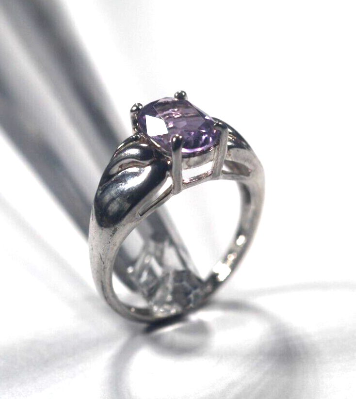 Sterling Silver 2.0 CT Oval Cut Amethyst Solitaire Cocktail Ring Size 7