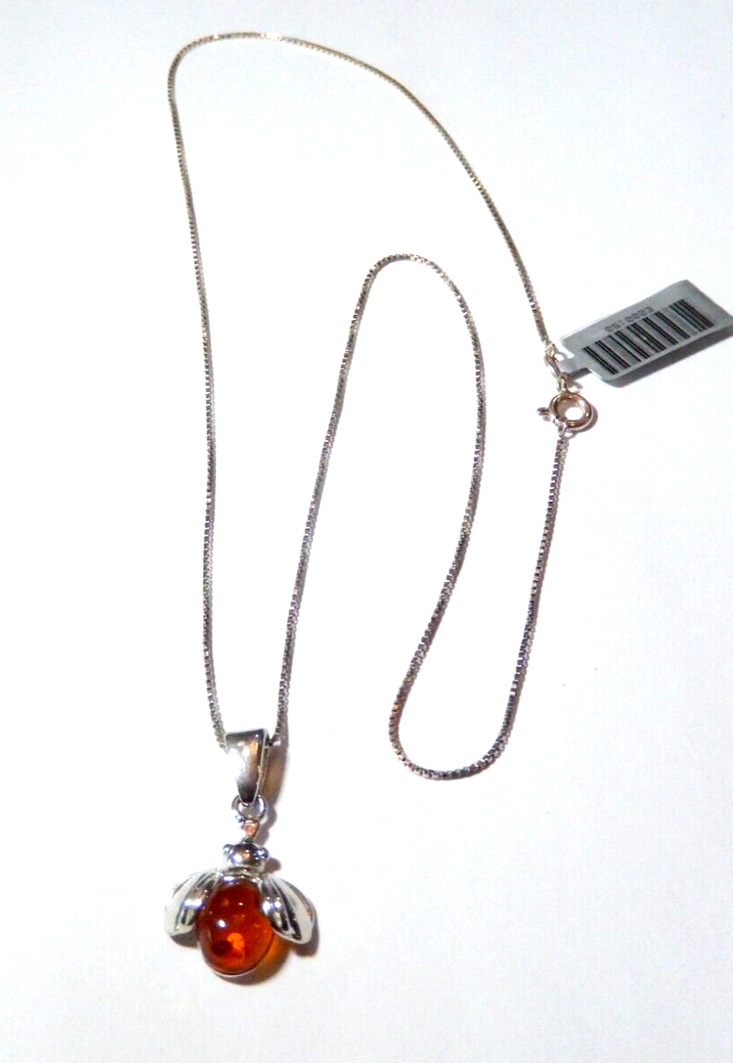 BALTIC AMBER Bumble Bee Pendant  925 STERLING SILVER w20 Box Sterling Chain