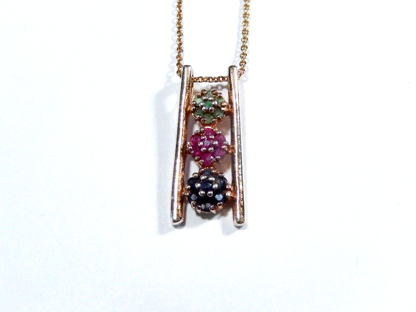 ROSS SIMONS Sterling Silver Gold Vermeil Ruby Sapphire Emerald Necklace w18chn
