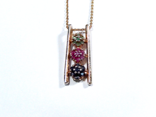 ROSS SIMONS Sterling Silver Gold Vermeil Ruby Sapphire Emerald Necklace w18chn