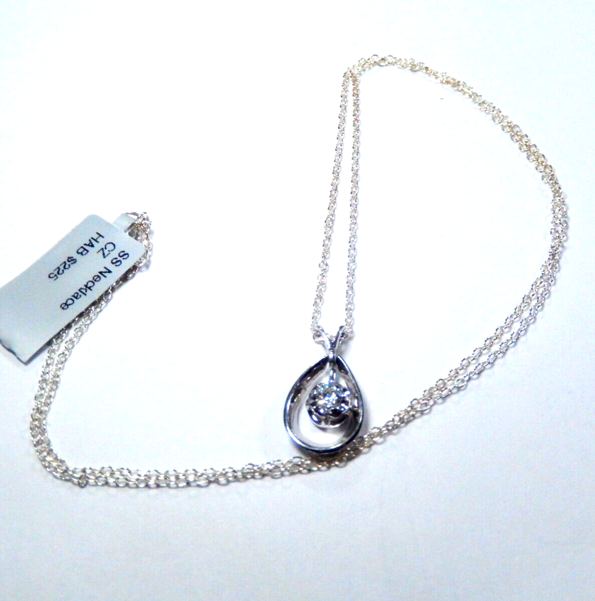Sterling Silver Drop Dangle CZ Teardrop Pendant w/18" Sterling Chain