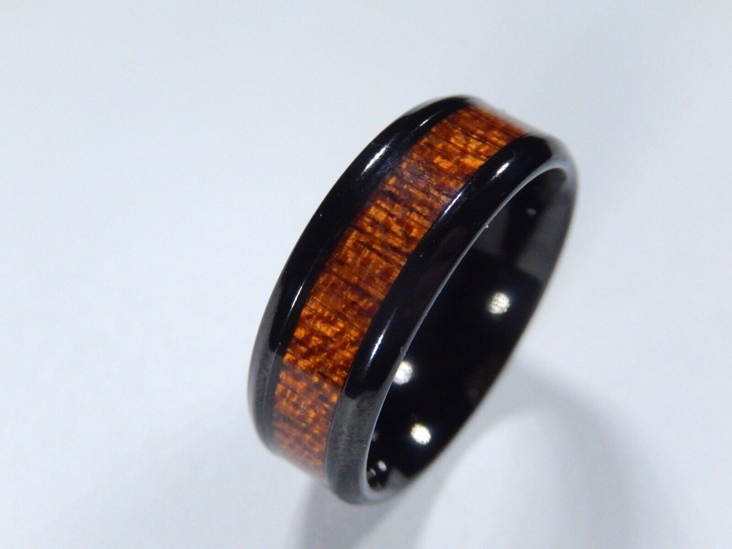 8mm Black Tungsten carbide ring Koa Wood  Wedding Band Men Size 10