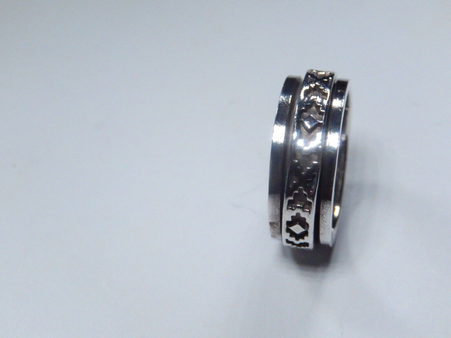 Spinner Ring Southwest Aztec 8 mm Wide Band Sterling Silver  Size 8